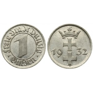 Germany Danzig 1 Gulden 1932 Averse: Large numeric denomination within circle. Reverse: Arms divide date. Nickel...