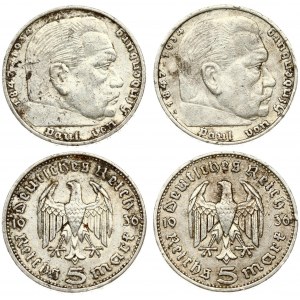 Germany Third Reich 5 Reichsmark 1936 A Hindenburg Issue. Averse: Eagle divides date; denomination below. Reverse...