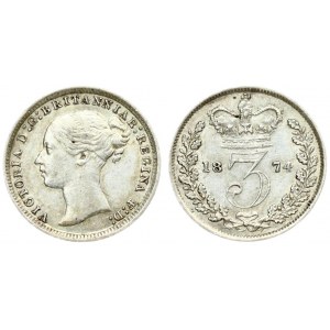 Great Britain 3 Pence 1874 Victoria(1837-1901). Averse:  Head left. Averse Legend: VICTORIA D:G: BRITANNIAR: REGINA F:D...