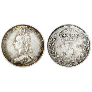 Great Britain 3 Pence 1887 Victoria(1837-1901). Averse: Bust left wearing small crown and veil. Averse Legend...