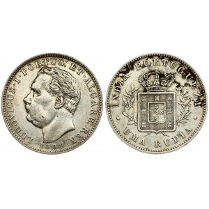 India-Portuguese GOA 1 Rupia 1882 Luiz I(1861-1889). Averse: Head left. Reverse: Crowned arms within sprays. Silver...