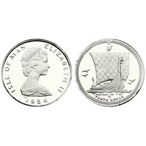 Isle Of Man 1/10 Noble 1984 Elizabeth II(1952-). Averse: Young bust right. Reverse: Viking ship. Platinum. KM 137...