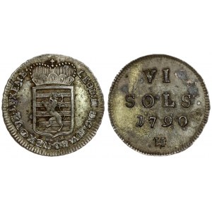 Luxembourg 6 Sols 1790 H Günzburg. Leopold II(1790-1792). Averse: Crowned arms. Averse Legend...