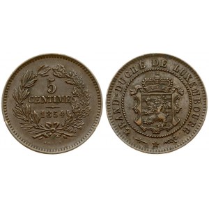Luxembourg 5 Centimes 1854 (u) William III (1849-1890). Averse: Crowned ornate shield within rope wreath. Averse Legend...