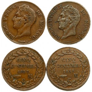 Monaco 5 Centimes 1837M C  Honore V(1819-1841). Averse: Large head left. Averse Legend: HONORE V PRINCE... Reverse...