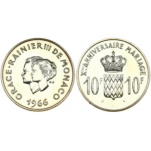Monaco 10 Francs 1966 (a)10th Wedding Anniversary. Rainier III(1949 - 2005). Averse...