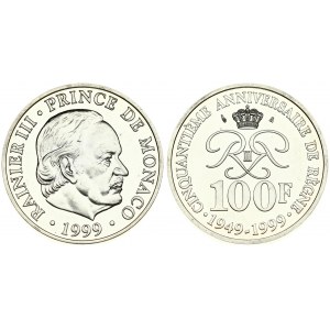 Monaco 100 Francs 1999 (a) 50th Anniversary of Reign. Rainier III(1949 - 2005). Averse: Head right. Reverse...