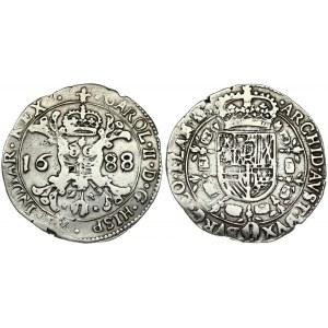 Spanish Netherlands FLANDERS 1/2 Patagon 1688 Charles II (1665-1700). Averse: St. Andrew's cross; crown above...