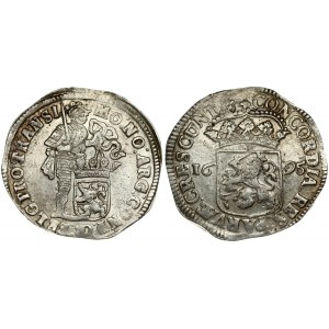 Netherlands OVERIJSSEL 1 Silver Ducat 1695. Averse: Standing armored knight with crowned shield of Overyssel at feet...