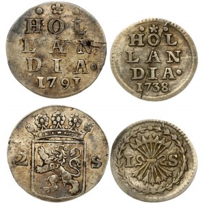 Netherlands HOLLAND 1 & 2 Stuivers (1738 & 1791) Averse: Crowned arms of Holland divides value. Reverse Inscription...