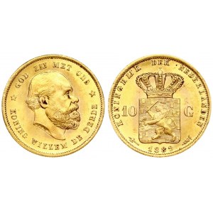 Netherlands 10 Gulden 1889 William III(1849-1890). Averse: Head right. Averse Legend: KONING WILLEM DE DERDE ...