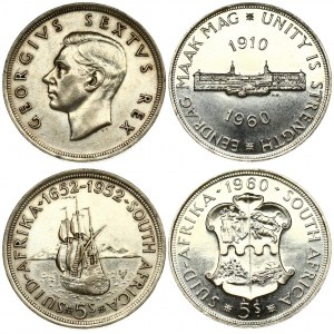 South Africa 5 Shillings 1952 300th Anniversary - Founding of Capetown & 5 Shillings 1960 50th Anniversary ...