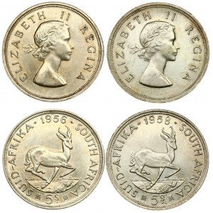 South Africa 5 Shillings 1956 &1958 Elizabeth II(1952-). Averse: Laureate head right.  Reverse: Springbok. Silver...
