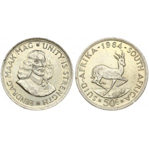 South Africa 50 Cents 1964 Averse: Springbok. Reverse: Bust of Jan van Riebeeck 1/4 right. Silver...