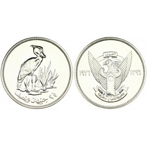Sudan 2-1/2 Pounds 1396-1976 Conservation. Averse: Eagle divides date. Reverse: Shoebill Stork. Silver...