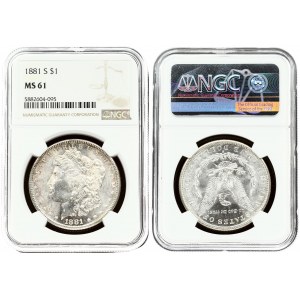 USA 1 Dollar 1881 S 'Morgan Dollar' San Francisco. Averse: Liberty head; facing left. Lettering...