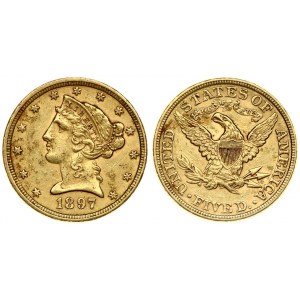 USA 5 Dollars 1897 Philadelphia. Liberty / Coronet Head - Half Eagle With motto. Averse...