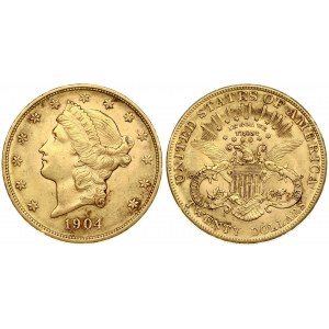 USA 20 Dollars 1904 Philadelphia. 'Saint-Gaudens - Double Eagle' with motto. Averse...