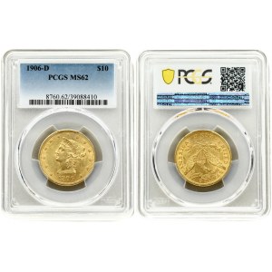 USA 10 Dollars 1906-D PCGS MS 62. Metal: Gold (0.900). Weight: 16.72 grams. Diametre: 27.0 mm. Liberty. Coronet head...