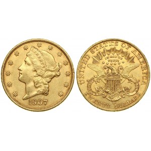 USA 20 Dollars 1907 D Denver. 'Saint-Gaudens - Double Eagle' with motto. Averse...