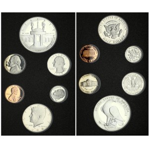 USA 1-50 Cents & 1 Dollar 1984S Olympic Los Angeles Prestige Proof Set. (6 Coins).With Box-Package