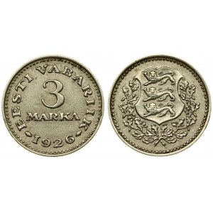 Estonia 3 Marka 1926 Averse: National arms within wreath. Reverse: Denomination; date below. Nickel-Bronze...