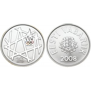 Estonia 10 Krooni 2008 Olympics. Averse: National arms. Reverse: Torch and geometric patterns. Silver. KM 48. With Box ...