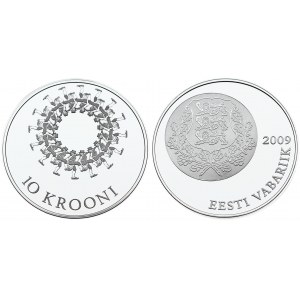 Estonia 10 Krooni 2009 Song and Dance Festival. Averse: National Arms. Reverse: Circle of dancers Silver. KM 51...