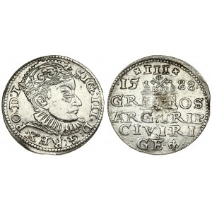 Latvia 3 Groszy 1588 Riga. Sigismund III Vasa (1587-1632). Averse: Crowned bust right. Reverse: Value; divided date...