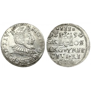 Latvia 3 Groszy 1594 Riga. Sigismund III Vasa (1587-1632). Averse: Crowned bust right (LIV). Reverse: Value...