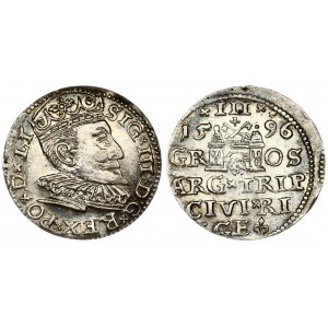 Latvia 3 Groszy 1596 Riga. Sigismund III Vasa (1587-1632). Averse: Crowned bust right. Reverse: Value; divided date...