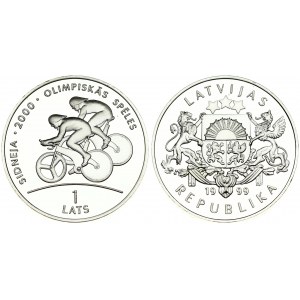 Latvia 1 Lats 1999 Olympics. Averse: National arms. Reverse: Two cyclists. Edge Description: Lettered. Silver...