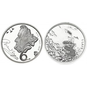 Latvia 1 Lats 2013 Richard Wagner 200th Anniversary of Birth. Averse: Profile left; horn flowing into flower. Reverse...