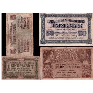 Lithuania 1-100 Mark 1918 Kaunas Banknote. Borrowing mark. Lot of  4 Banknote