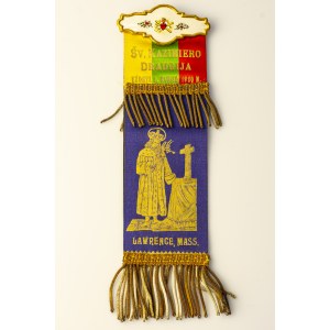 Lithuania USA Ecclesiastical Brotherhood Badge-Stripe  St Casimir's Society 1920. Material. Plastic. Metal...
