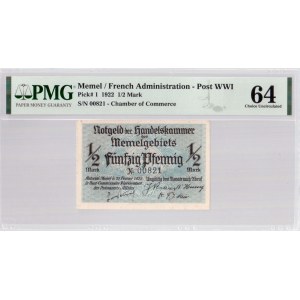 Lithuania MEMEL 1/2 Mark 1922 Banknote. French Administration Chamber of Commerce. Territory of Memel. Pick # 1; 1...