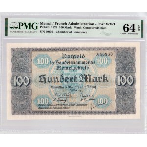 Lithuania MEMEL 100 Mark 1922 Banknote. French Administration Chamber of Commerce. Territory of Memel. Pick # 9...