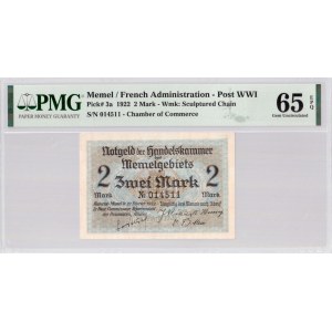 Lithuania MEMEL 2 Mark 1922 Banknote. French Administration Chamber of Commerce. Territory of Memel. Pick # 3a; 1922 ...