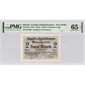 Lithuania MEMEL 2 Mark 1922 Banknote. French Administration Chamber of Commerce. Territory of Memel. Pick # 3b; 1922 ...