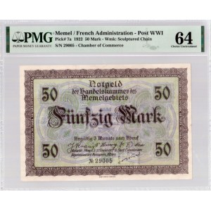 Lithuania MEMEL 50 Mark 1922 Banknote. French Administration Chamber of Commerce. Territory of Memel. Pick # 7a...