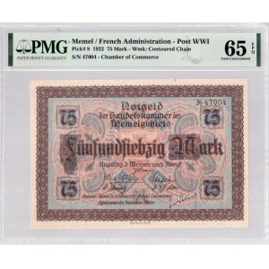 Lithuania MEMEL 75 Mark 1922 Banknote. French Administration Chamber of Commerce. Territory of Memel. Pick # 8...