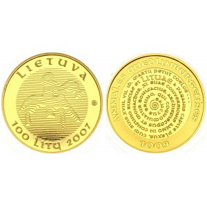 Lithuania 100 Litų 2007 Use of the Name Lithuania Millenium. Averse: Linear National Arms. Reverse: Circular Legend...