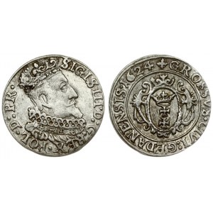 Poland Gdansk 1 Grosz 1624 Sigismund III Vaza(1587–1632). Averse: Crowned bust of Sigismund III right. Reverse...