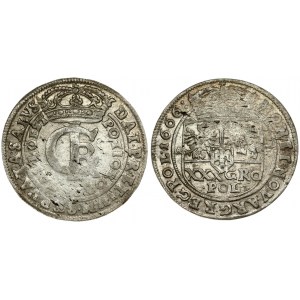 Poland 1 Zloty (tymf) 1666 AT Krakow. John II Casimir Vasa(1648-1668). Averse: Crowned monogram. Reverse...