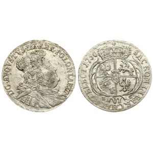 Poland 6 Groszy 1756 EC August III(1733-1763). Averse: Large crowned bust right. Reverse: Crowned arms within sprigs...