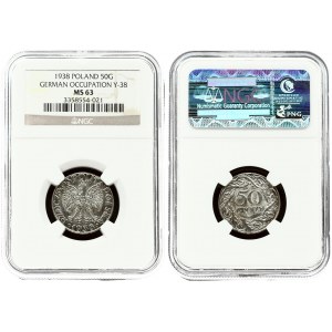 Poland 50 Groszy 1938(w) GERMAN OCCUPATION. Averse: Crowned eagle with wings open. Reverse: Value within wreath. Nickel...