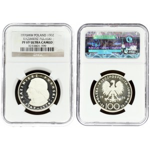 Poland 100 Zlotych 1976 MW Averse: Imperial eagle above value. Reverse: Head of Kazimierz Pulaski left . Silver. Y 84...