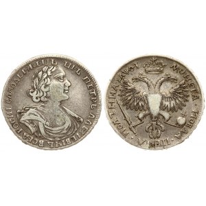 Russia 1 Poltina 1719  L Peter I (1699-1725). Averse: Laureate bust right. Reverse: Crown above crowned double...