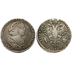 Russia 1 Poltina 1725. Peter I (1699-1725). Averse: Laureate bust right. Reverse: Crown above crowned double...