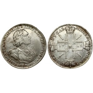 Russia 1 Rouble 1725 СПБ St. Petersburg. Peter I (1699-1725). Averse: Laureate bust right. Reverse...
